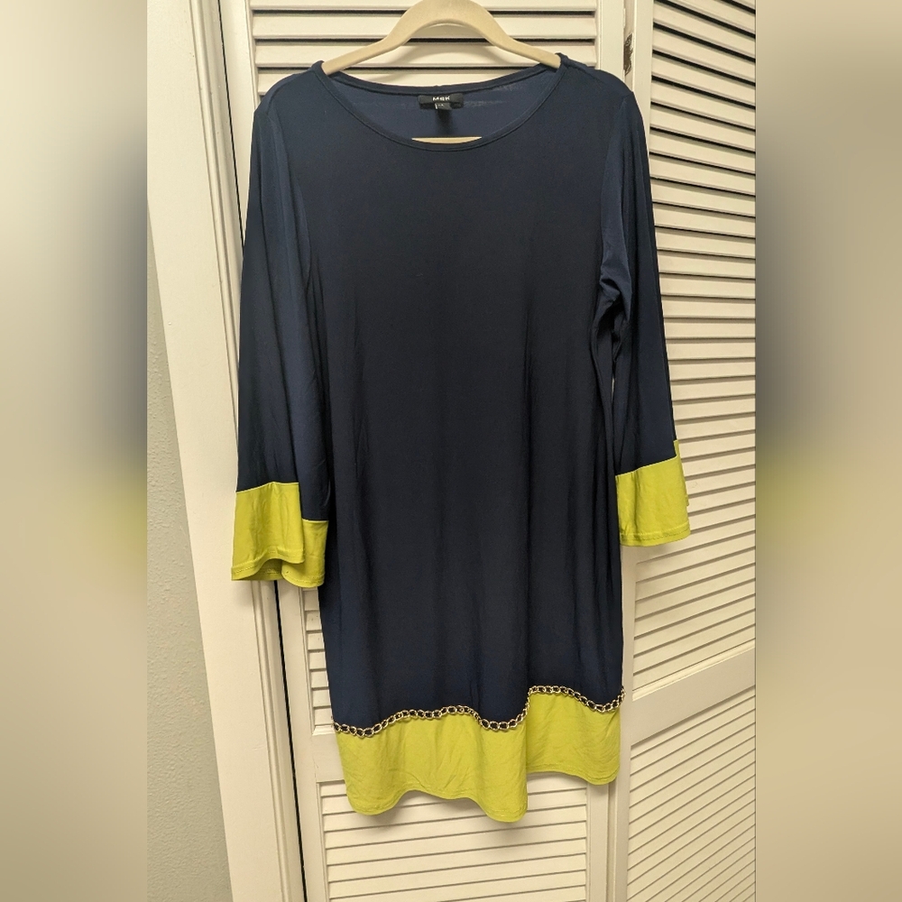 MSK Navy and Lime Bell Sleeve Dress